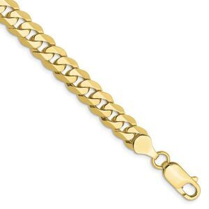 Men's 6.75mm 10k Yellow Gold Flat Beveled Curb Chain Bracelet, 8 Inch